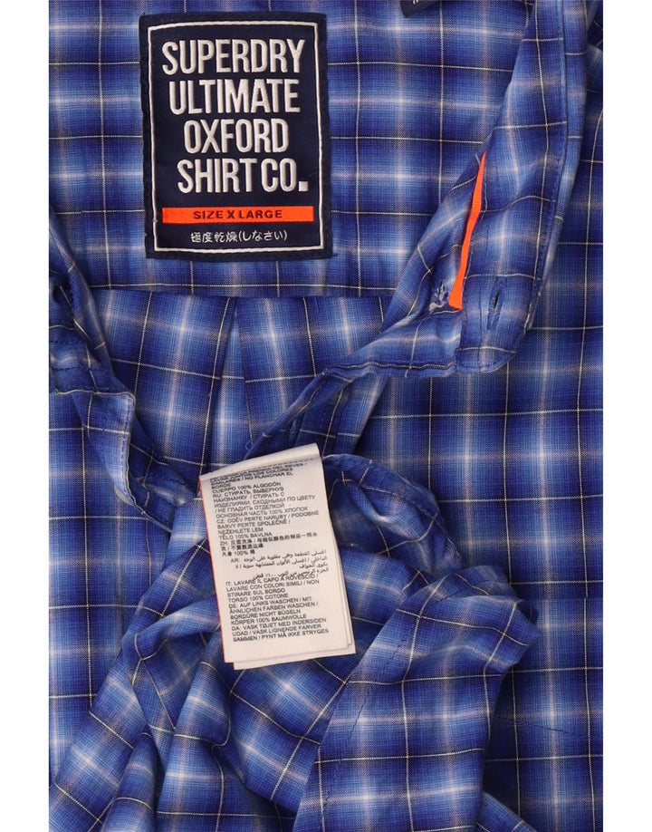SUPERDRY Мужская рубашка стандартного кроя XL, синяя клетка, хлопок