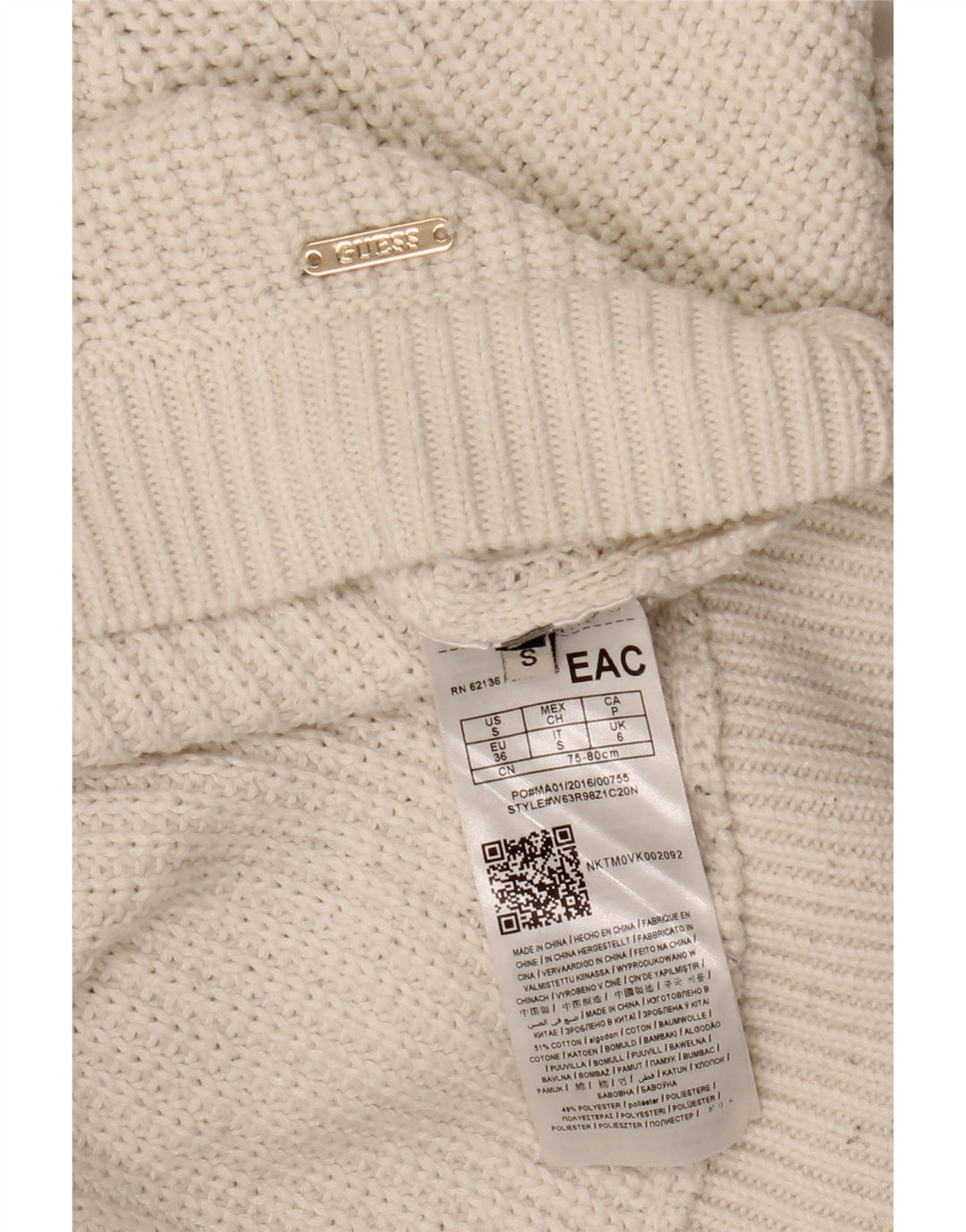 Женский свободный джемпер с вырезом «лодочка» GUESS, Великобритания, 6 маленьких размеров, белый хлопок