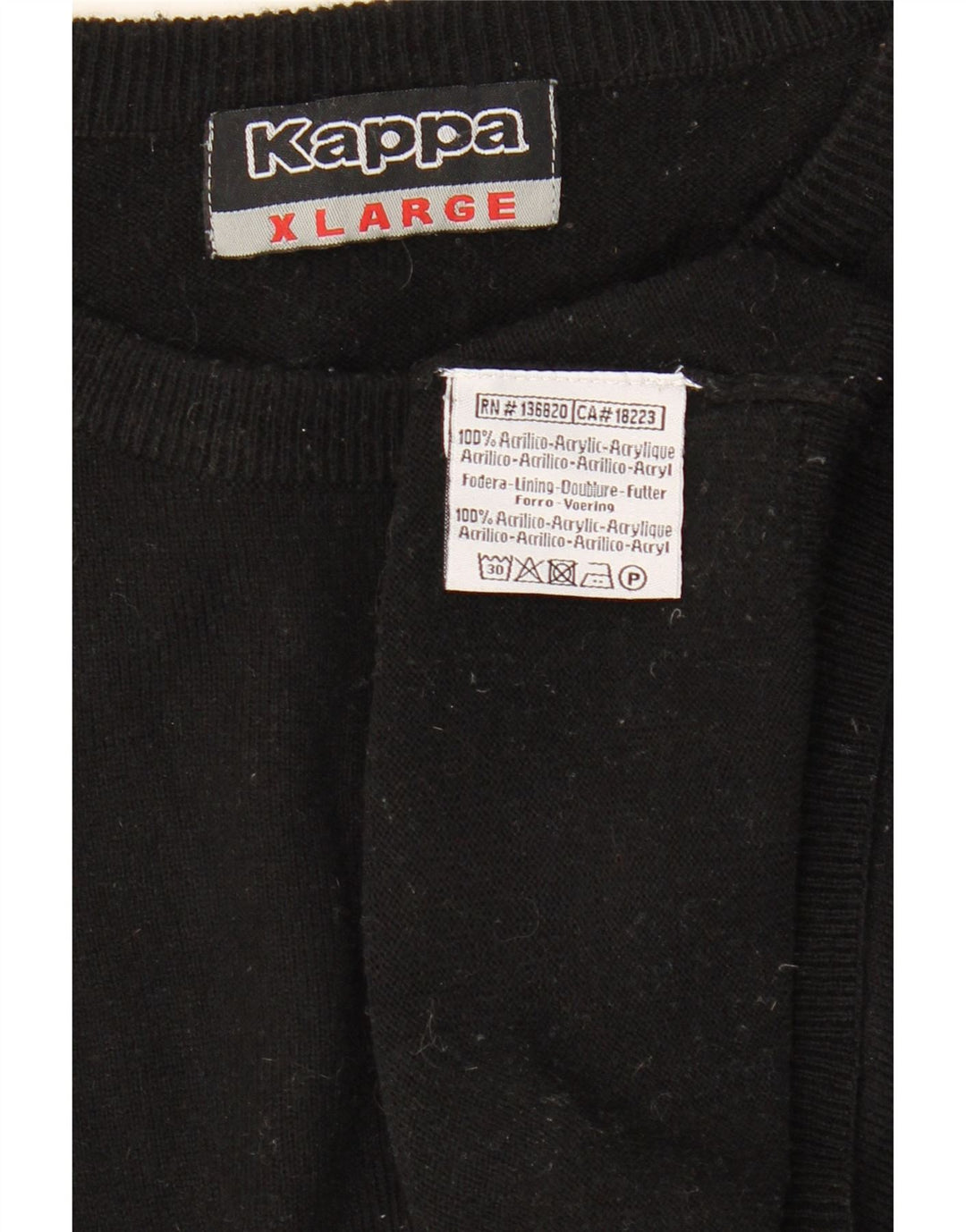 KAPPA Mens Crew Neck Jumper Sweater XL Black Acrylic Vintage Kappa and Second-Hand Kappa from Messina Hembry 