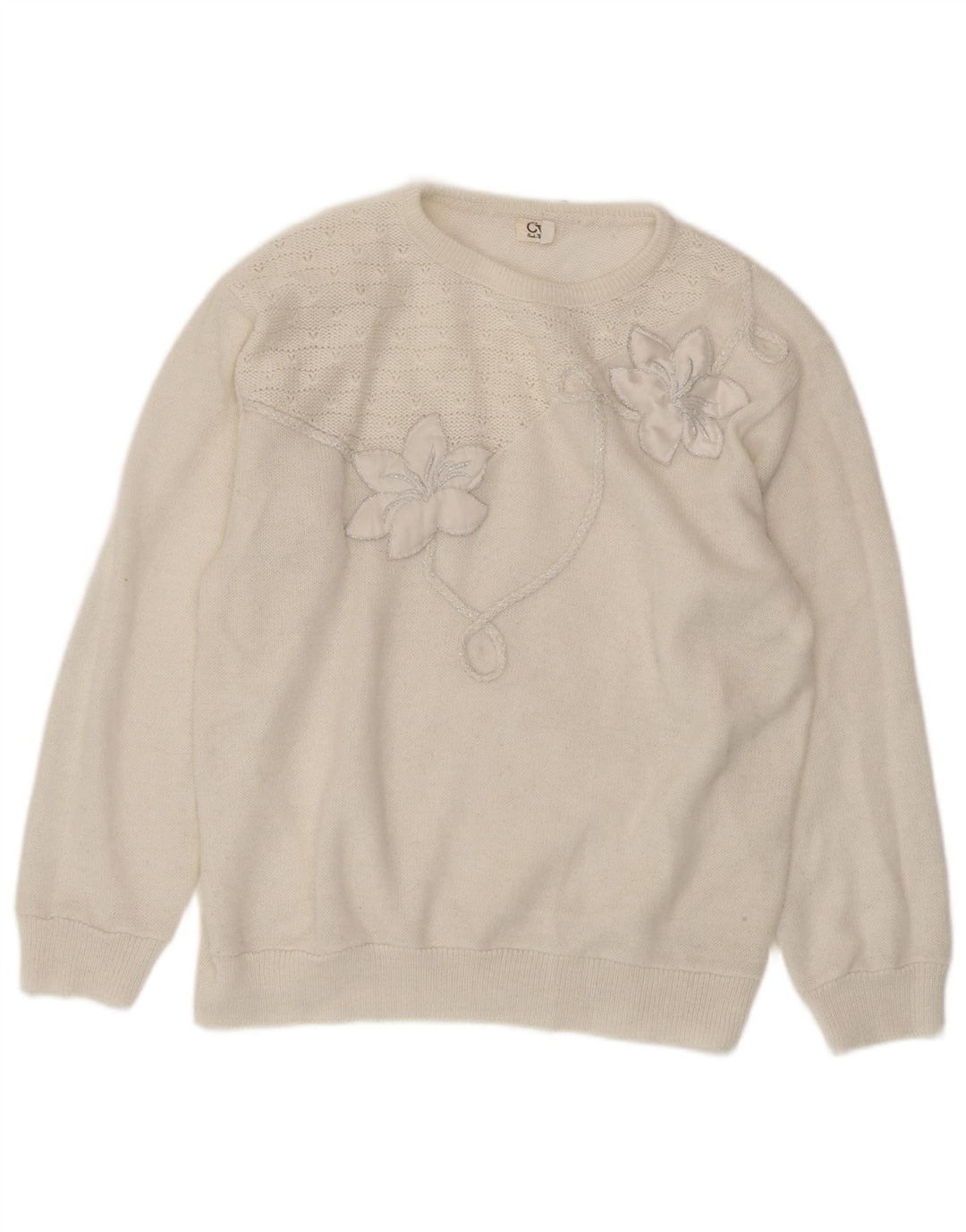 Женский джемпер с круглым вырезом CHARLES VOGELE UK 18 XL, белый с цветочным принтом