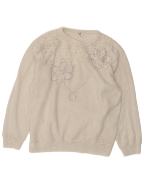 Женский джемпер с круглым вырезом CHARLES VOGELE UK 18 XL, белый с цветочным принтом