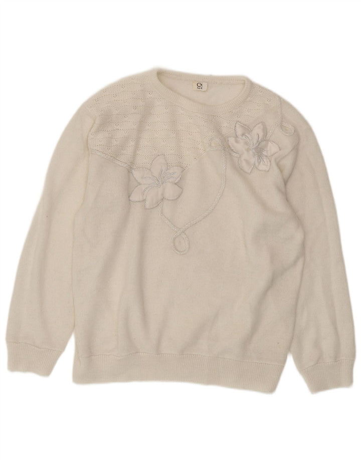 Женский джемпер с круглым вырезом CHARLES VOGELE UK 18 XL, белый с цветочным принтом