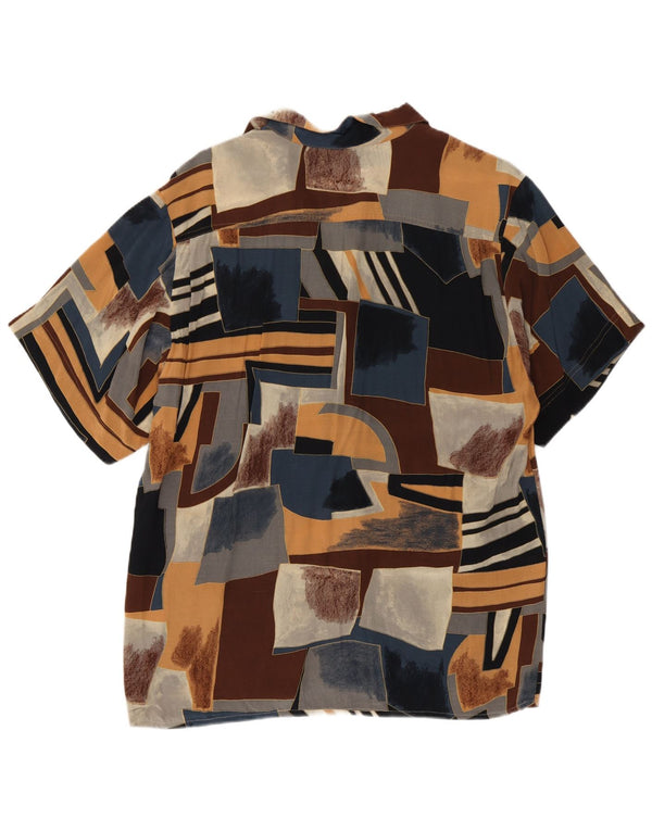 Винтажная мужская рубашка с коротким рукавом, маленькая разноцветная, с геометрическим рисунком в стиле ретро
