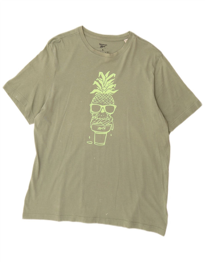 Мужская футболка с рисунком Reebok, большой зеленый хлопок