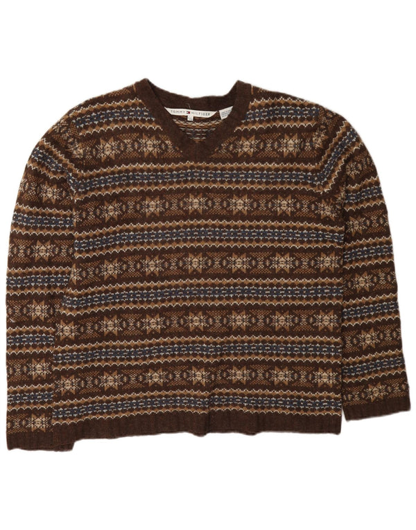 Женский джемпер с v-образным вырезом Tommy Hilfiger UK 14, большой коричневый Fair Isle