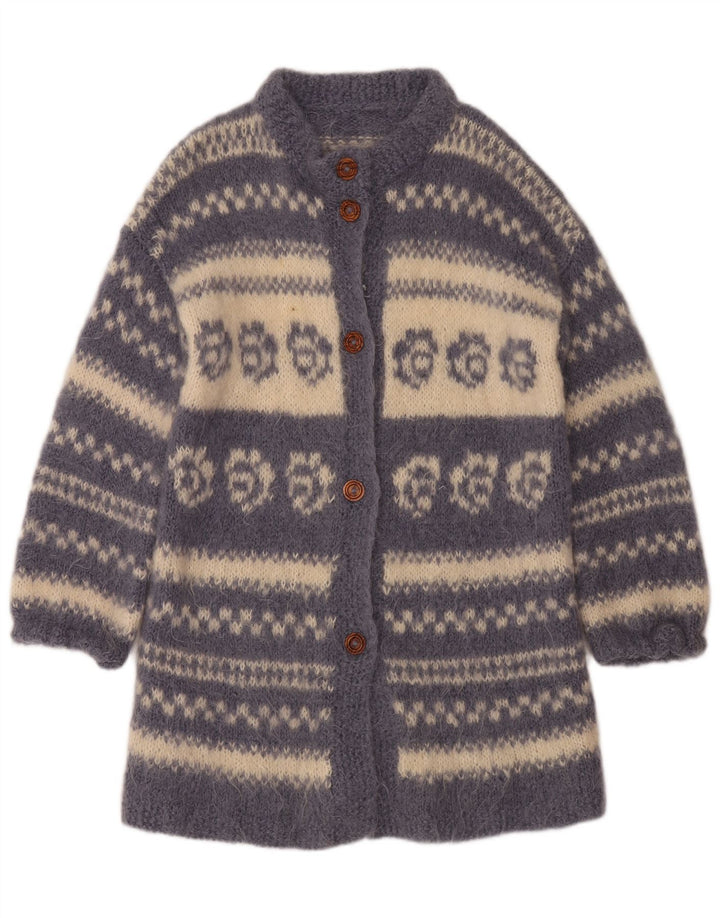 VINTAGE Womens Longline Cardigan Sweater UK 14 Medium Blue Fair Isle