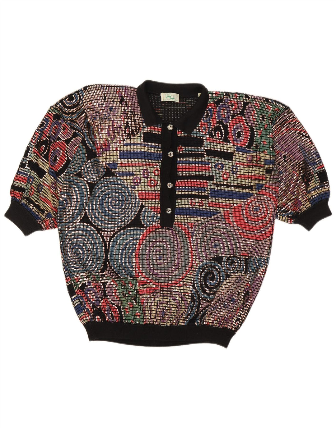 Винтажный женский джемпер с воротником поло, Великобритания, 16, большой разноцветный ацетат