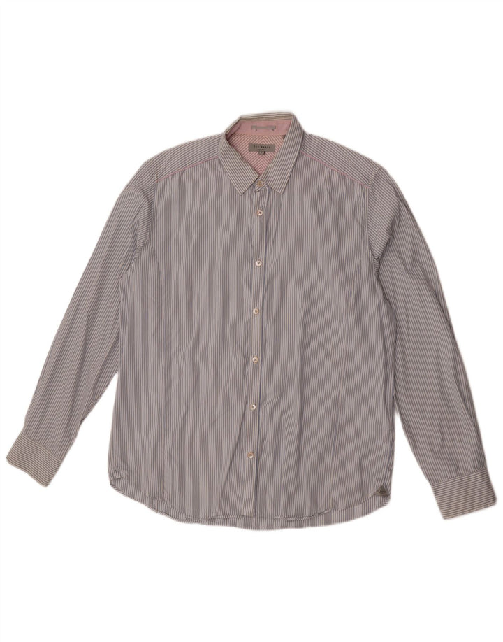 Мужская рубашка Ted Baker, размер 5 XL, синяя хлопковая полоска