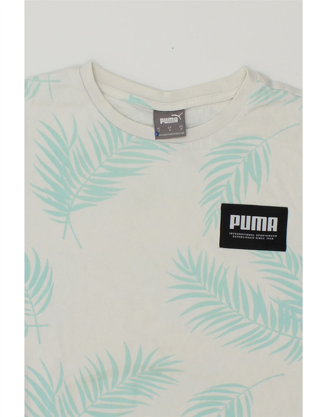 PUMA Mens Graphic T-Shirt Top Medium White Cotton Hawaiian Vintage Puma and Second-Hand Puma from Messina Hembry 