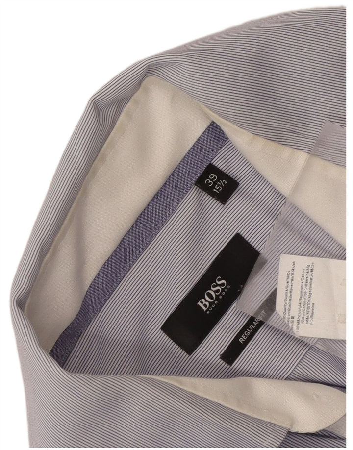 Мужская рубашка стандартного кроя Hugo Boss, размер 39 15 1/2, средний синий в тонкую полоску