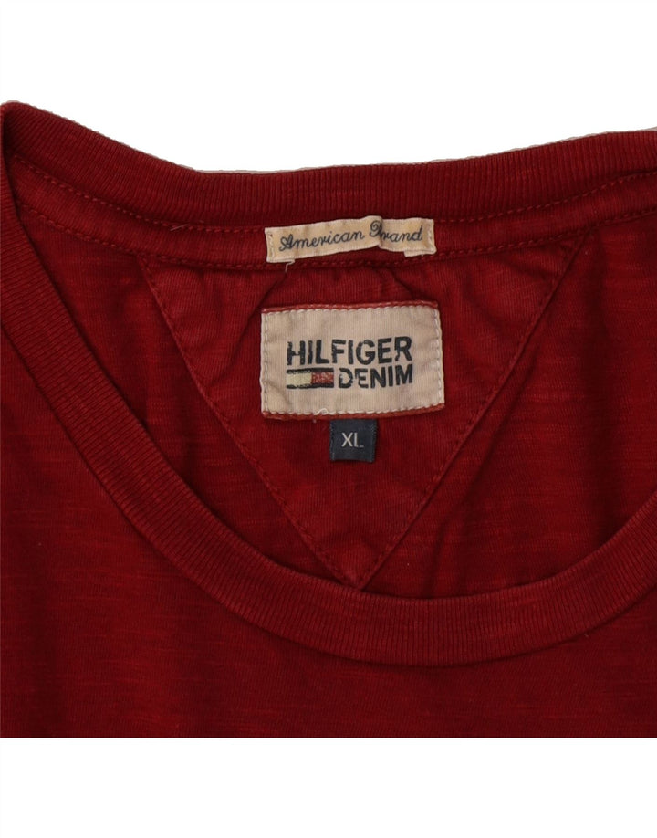 TOMMY HILFIGER Mens Graphic T-Shirt Top XL Red Vintage Tommy Hilfiger and Second-Hand Tommy Hilfiger from Messina Hembry 