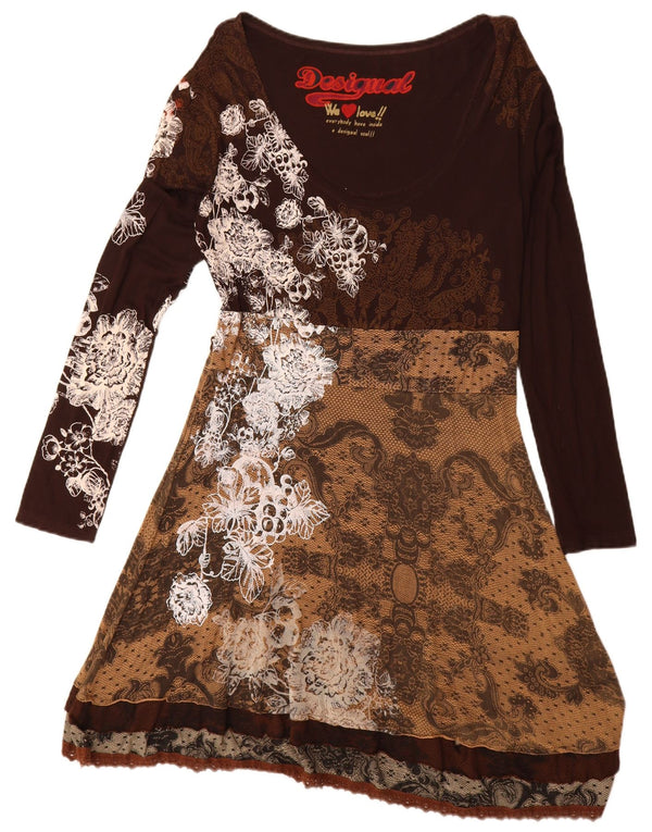 Женское платье А-силуэта с длинными рукавами и графикой Desigual UK 20 2XL Коричневое с пейсли