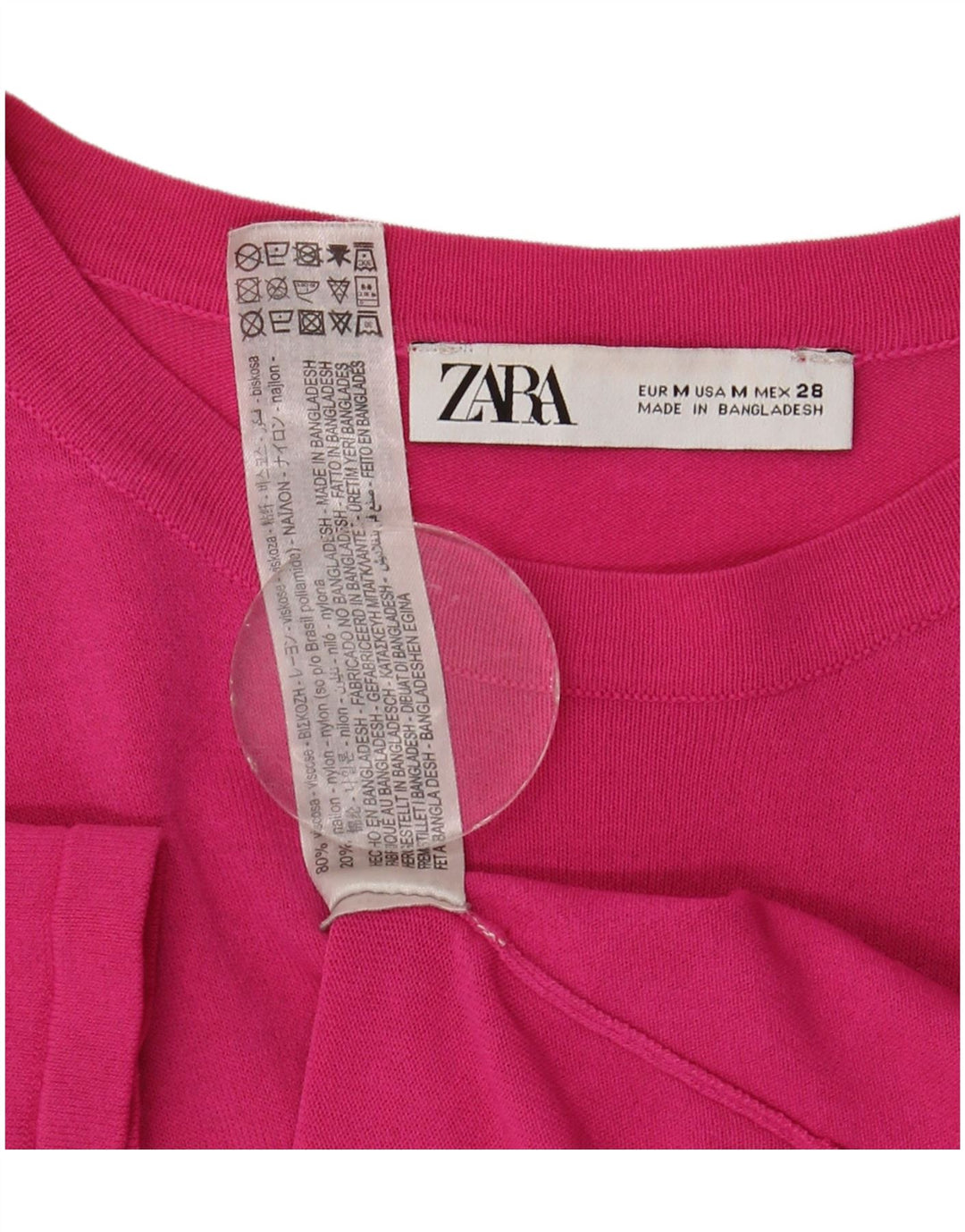Женская футболка Zara Top UK 12 из вискозы среднего розового цвета