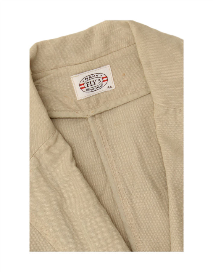 VINTAGE Womens 3 Button Blazer Jacket IT 44 Medium Beige Linen Vintage Vintage and Second-Hand Vintage from Messina Hembry 