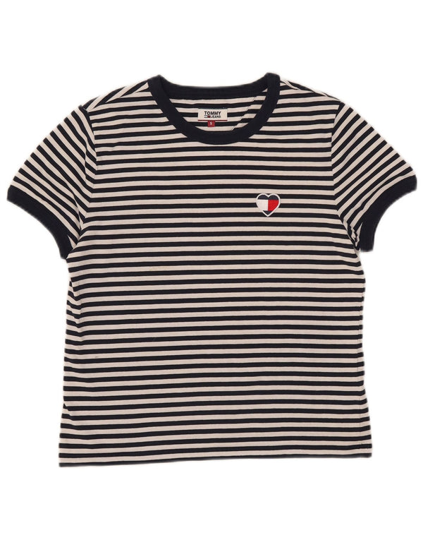 Женская укороченная футболка Tommy Hilfiger, британский размер 10, маленький размер, темно-синяя полоска, хлопок