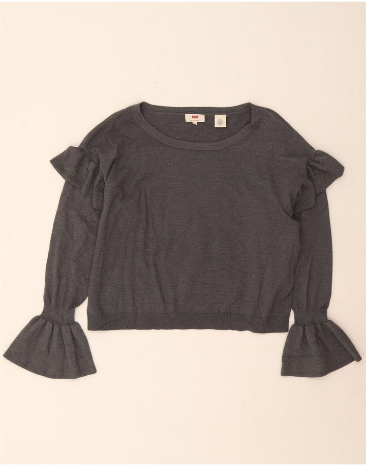 LEVI'S Womens Crop Boat Neck Jumper Sweater UK 14 Medium Grey Viscose Vintage Levi's and Second-Hand Levi's from Messina Hembry 