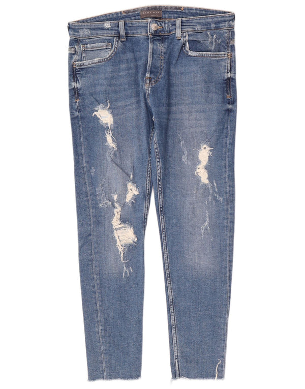 Мужские потертые узкие джинсы Zara EU 44, большие W34 L28, синие, хлопок
