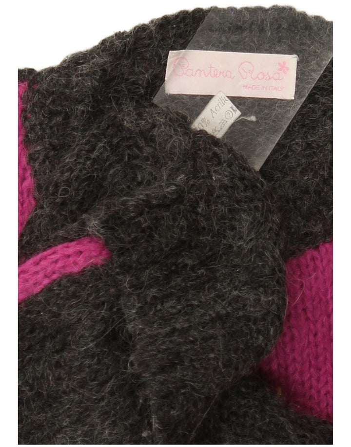 ВИНТАЖНЫЙ женский джемпер с круглым вырезом, Великобритания, 14, большой серый цвет с цветными блоками