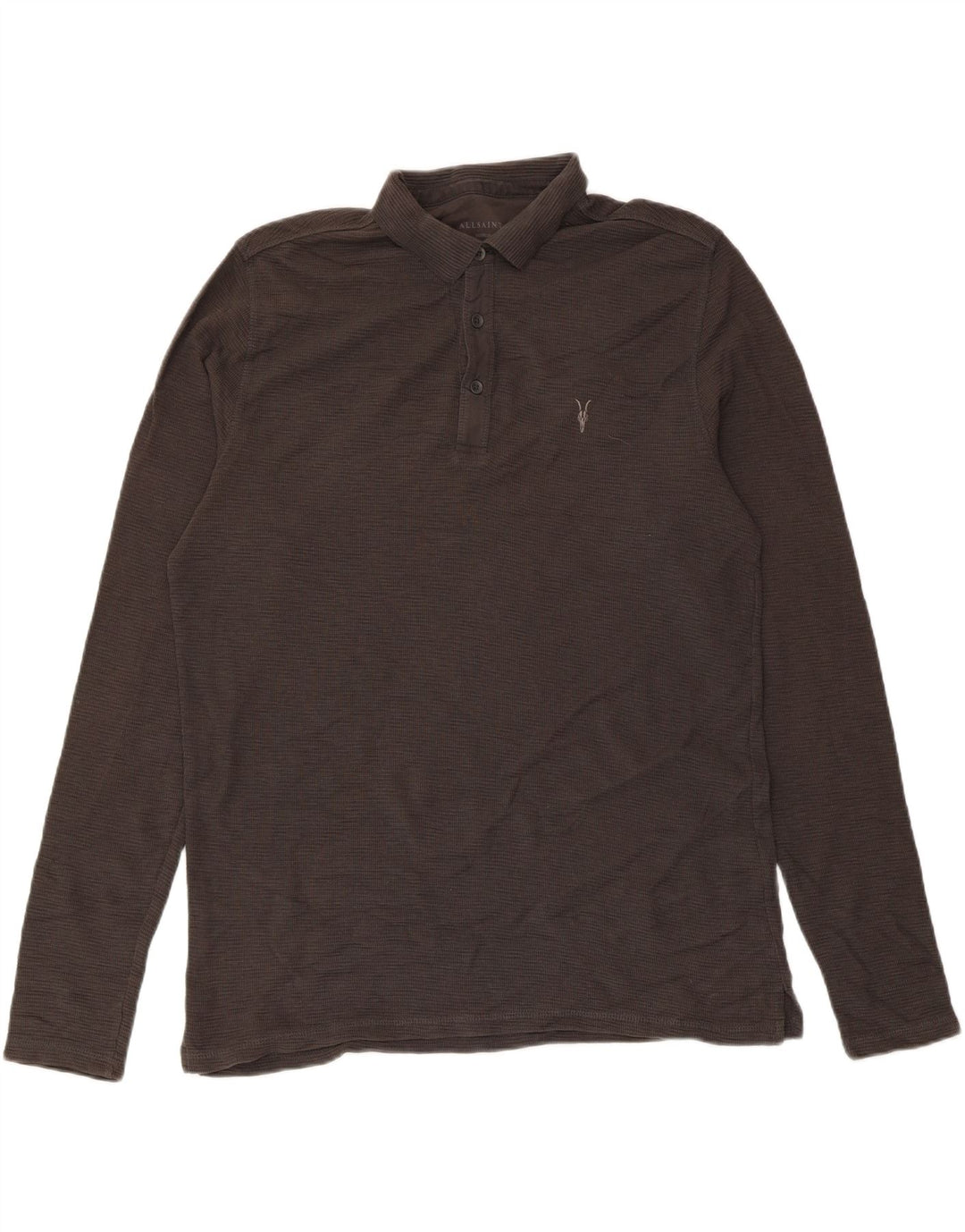 Мужская рубашка-поло All Saints с длинным рукавом, хлопковая серого цвета среднего размера