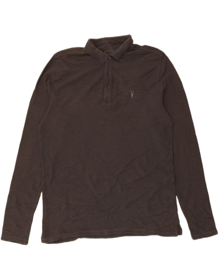 Мужская рубашка-поло All Saints с длинным рукавом, хлопковая серого цвета среднего размера