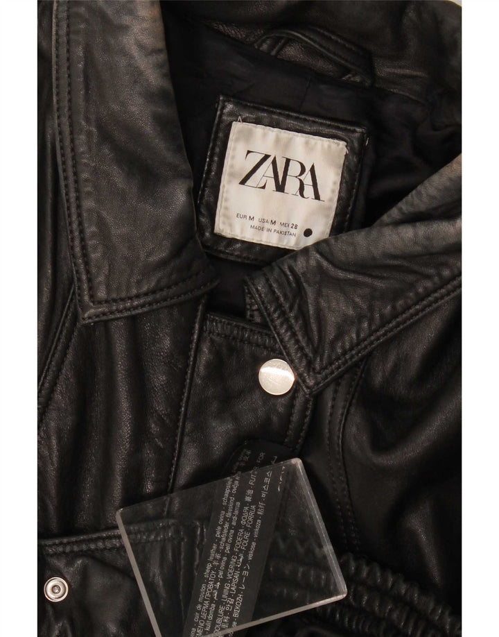 Женская кожаная куртка Zara UK 14, средний черный