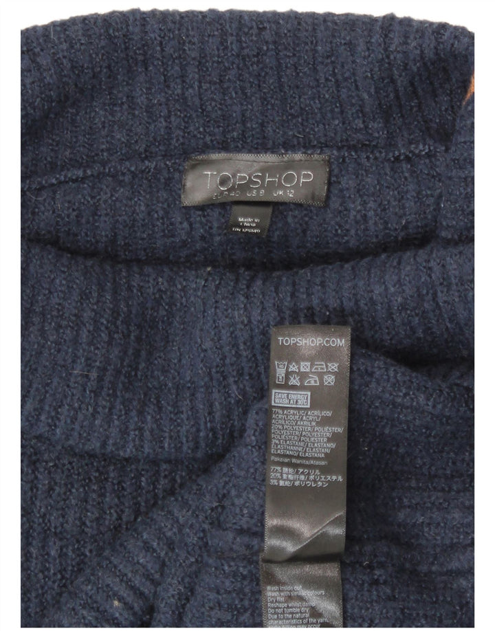 Женский свободный джемпер с высоким воротником Topshop UK 12, средний темно-синий