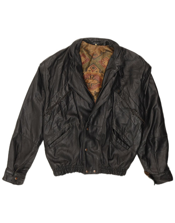 Винтажная женская кожаная куртка свободного кроя UK 14, средний черный