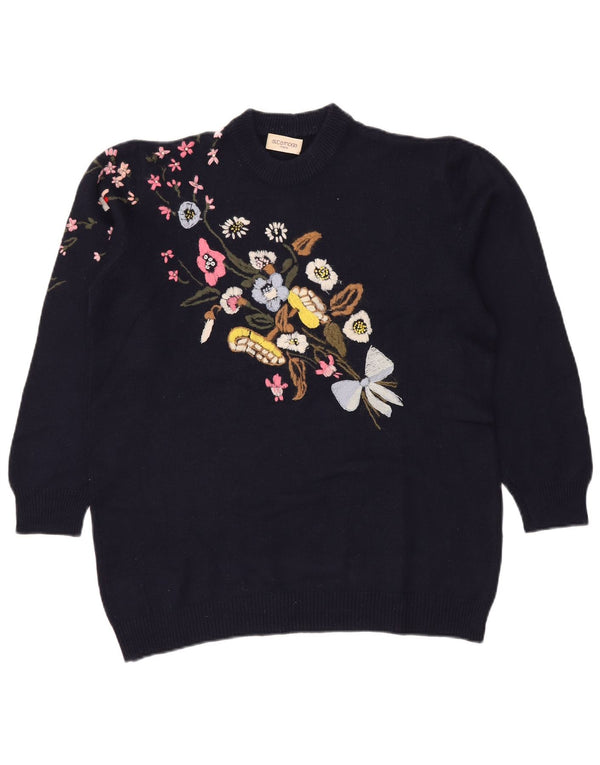 Женский джемпер с круглым вырезом ALTA MODA UK 16, большой темно-синий с цветочным принтом