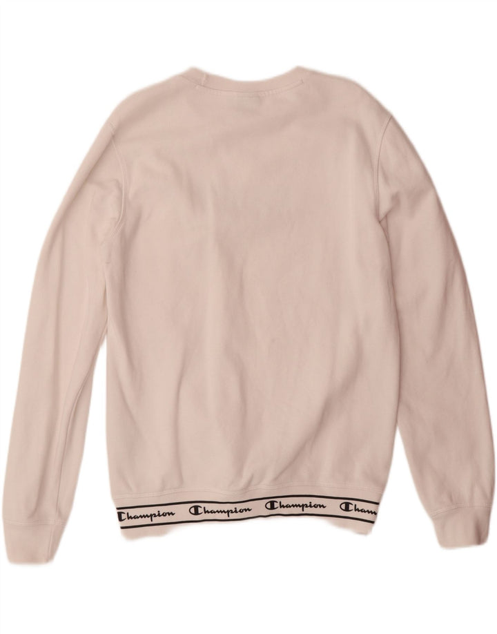 CHAMPION Womens Graphic Sweatshirt Jumper UK 12 Medium White Cotton Vintage Champion and Second-Hand Champion from Messina Hembry 