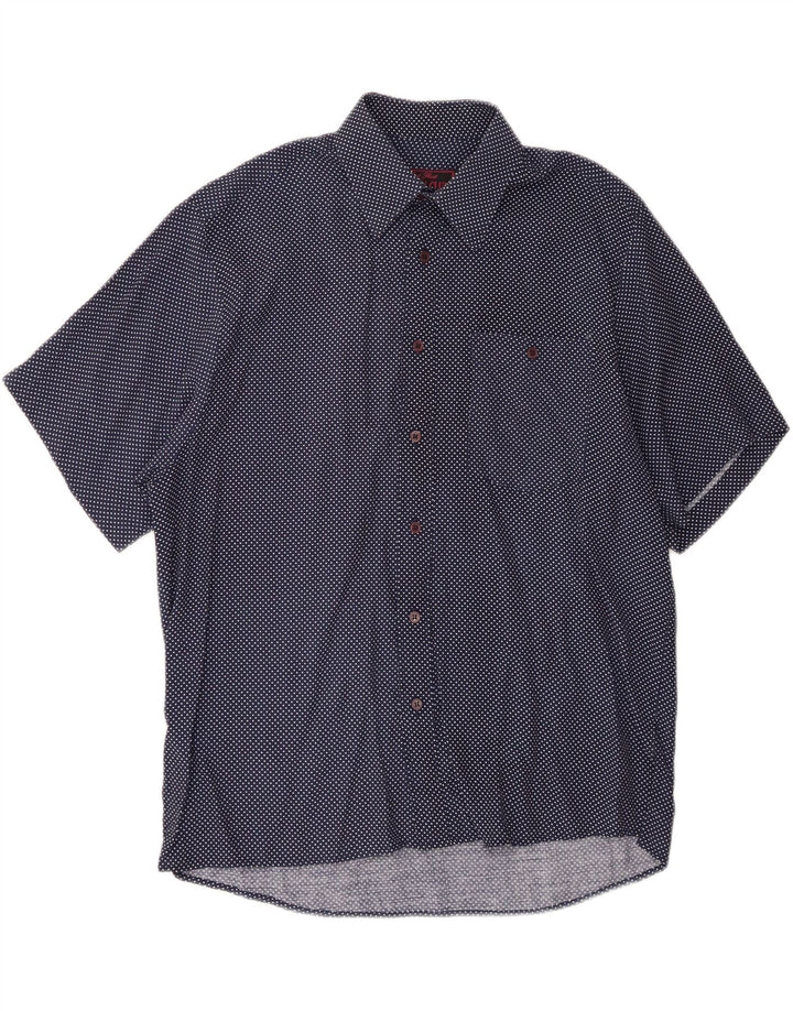 COTTON CLUB Mens Short Sleeve Shirt Medium Navy Blue Polka Dot Vintage Cotton Club and Second-Hand Cotton Club from Messina Hembry 
