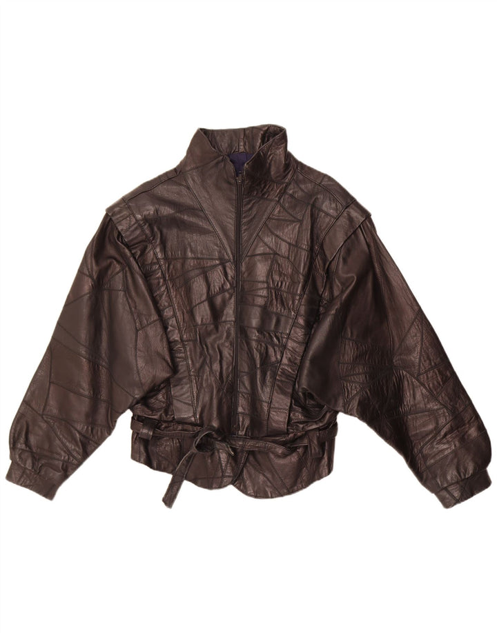 Винтажная женская кожаная куртка UK 12, средний черный лоскутный цвет