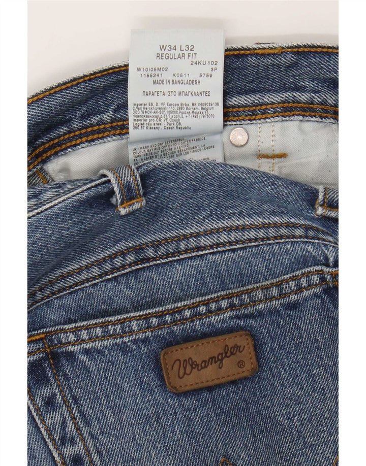 Мужские прямые джинсы Wrangler стандартного кроя W34 L32, синие, хлопок