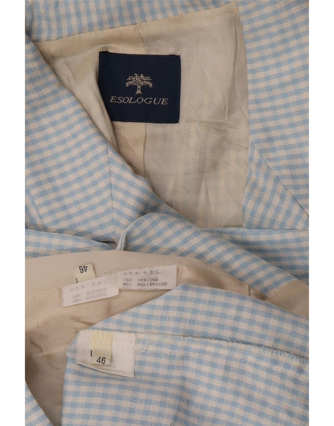 Винтажный женский комплект из 2 предметов с 3 пуговицами IT 46, большая синяя вискоза в мелкую клетку