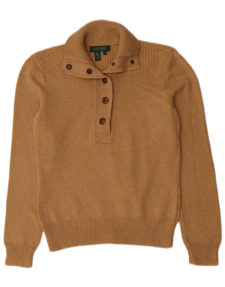 Женский джемпер с воротником на пуговицах Ralph Lauren, Великобритания, 12, средний бежевый, хлопок