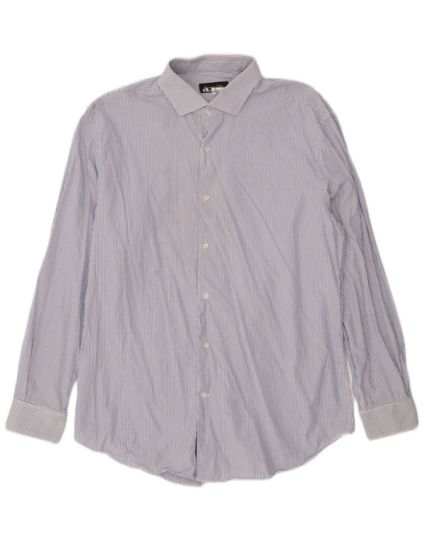 Мужская рубашка Massimo Dutti размер 44 17 1/2 XL синяя в тонкую полоску