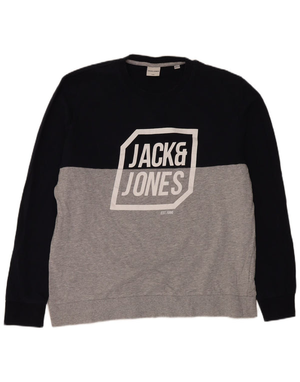 JACK & JONES Мужской свитшот с рисунком, джемпер XL, серый, хлопок с цветными блоками