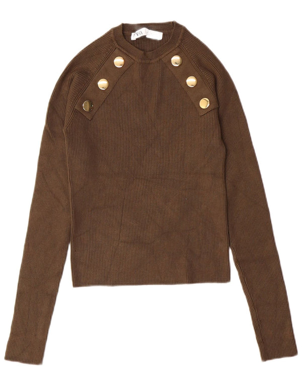 Женский укороченный джемпер с круглым вырезом ZARA UK 8, маленький цвет хаки