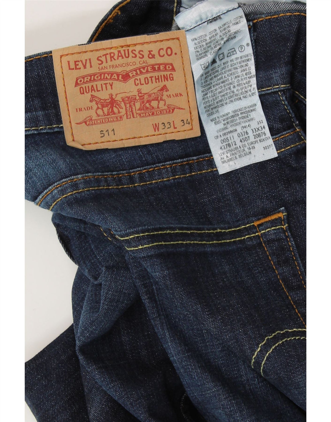 Мужские джинсы LEVI'S 511 Slim W33 L34 Темно-синие, хлопок