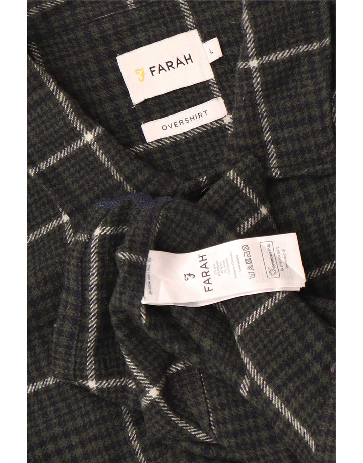 Мужская верхняя рубашка Farah, фланелевая рубашка, большая шерстяная рубашка цвета хаки в клетку