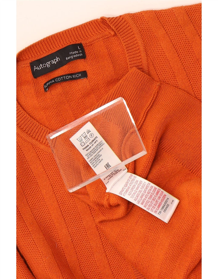 Мужской джемпер с круглым вырезом Marks & Spencer с автографом, большой оранжевый хлопковый свитер