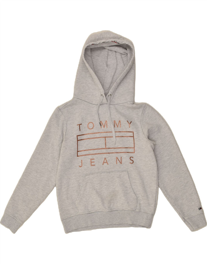 TOMMY HILFIGER Womens Loose Fit Graphic Hoodie Jumper UK 10 Small Grey | Vintage Tommy Hilfiger | Thrift | Second-Hand Tommy Hilfiger | Used Clothing | Messina Hembry 