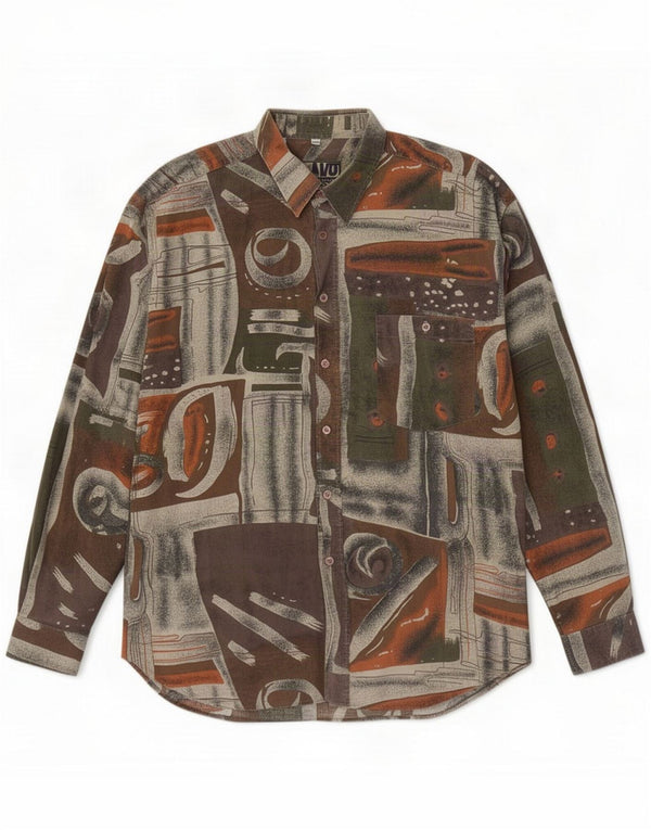 Винтажная мужская рубашка, размер 43/44 XL, серый лоскутный хлопок