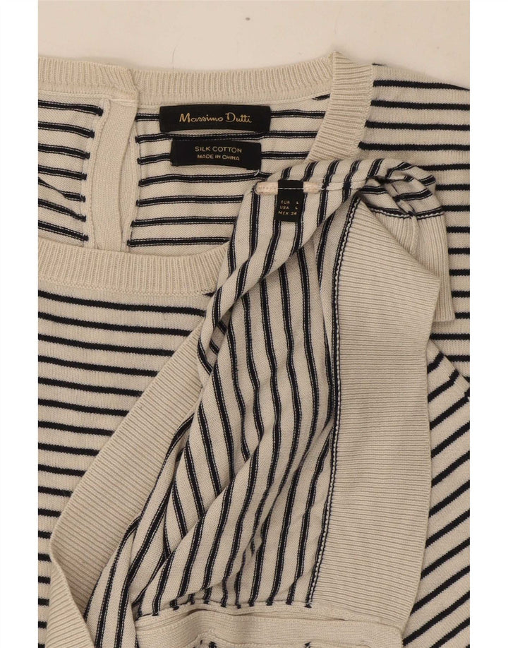 Женский кардиган Massimo Dutti UK 14, большой шелковый белый полосатый цвет