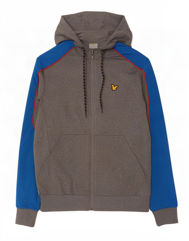 Мужской свитер с капюшоном на молнии Lyle & Scott, маленький серый, полиэстер с цветными блоками