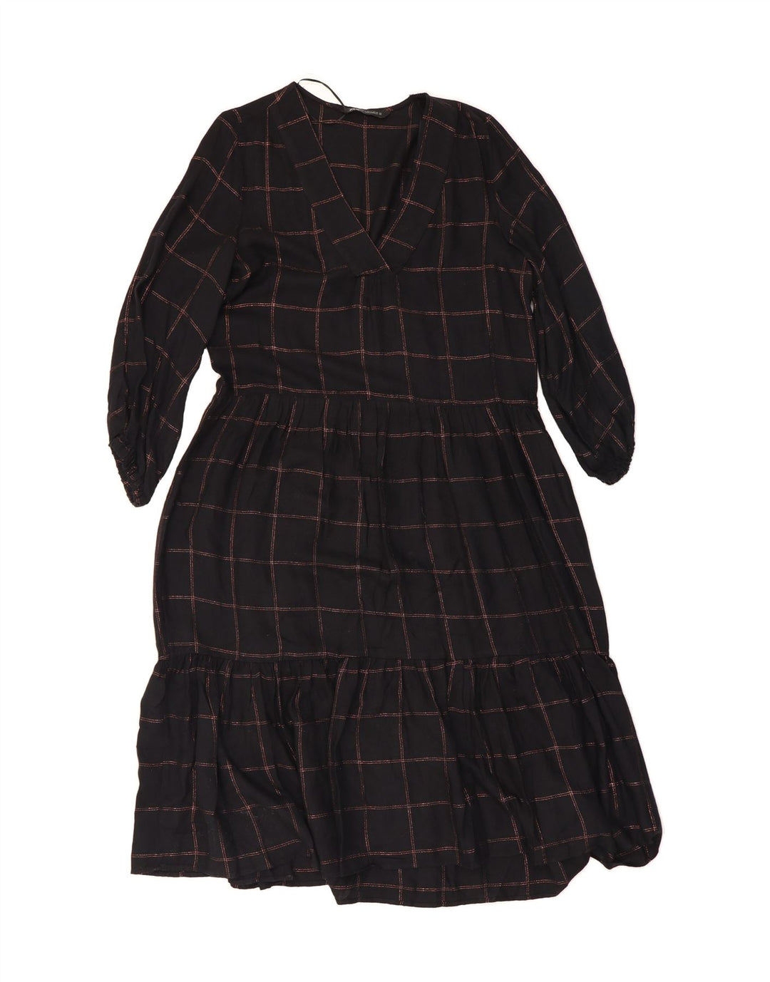 ZARA Womens Oversized 3/4 Sleeve Maxi Dress UK 10 Small Black Check Vintage Zara and Second-Hand Zara from Messina Hembry 