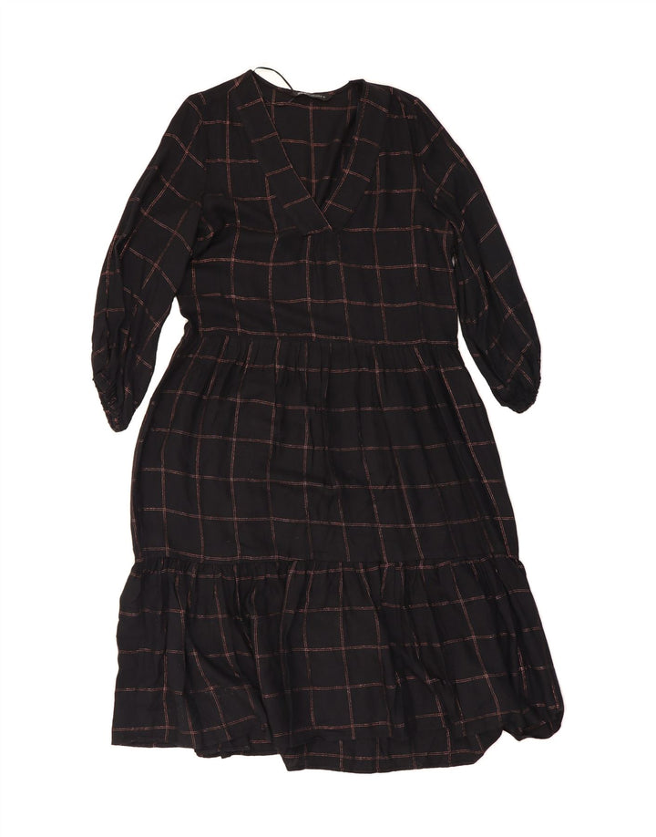 ZARA Womens Oversized 3/4 Sleeve Maxi Dress UK 10 Small Black Check Vintage Zara and Second-Hand Zara from Messina Hembry 