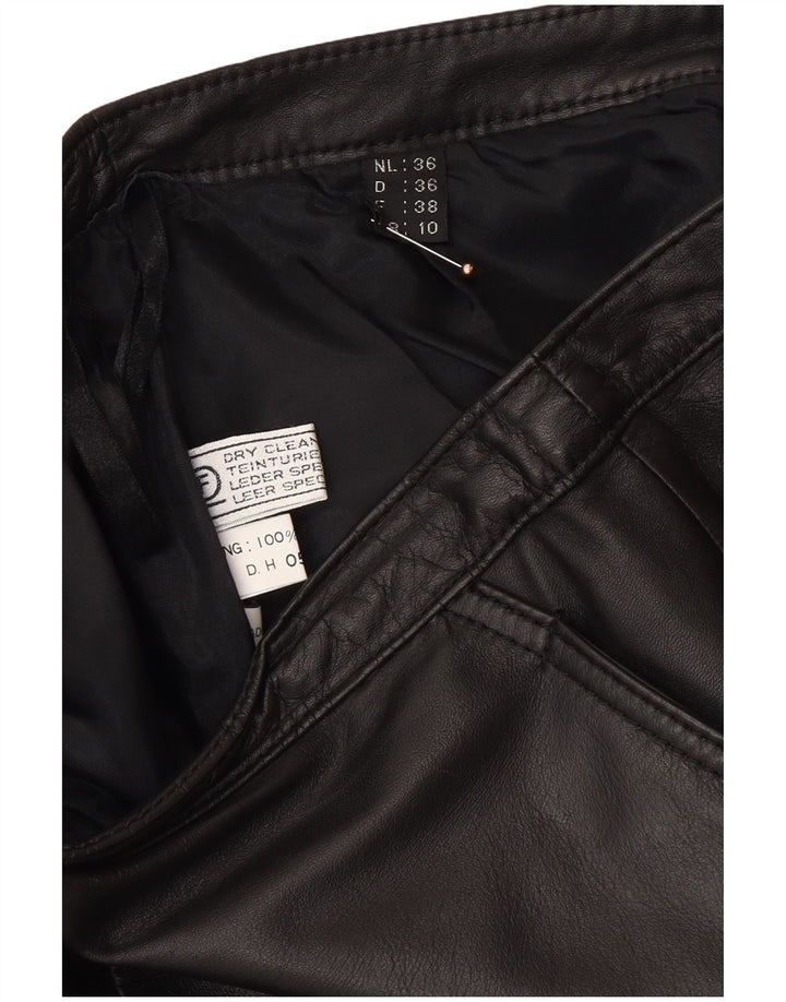 ВИНТАЖНАЯ женская кожаная юбка UK 10, маленькая W26, черная кожа