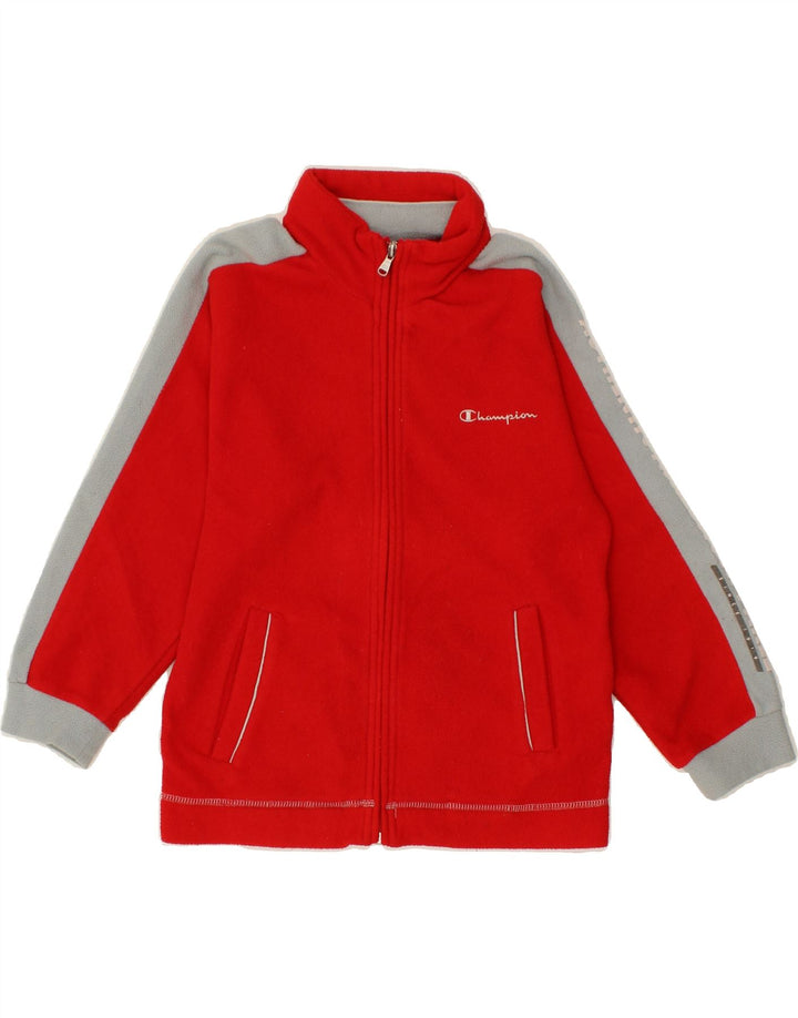 CHAMPION Boys Fleece Jacket 7-8 Years Small Red Colourblock Polyester Vintage Champion and Second-Hand Champion from Messina Hembry 