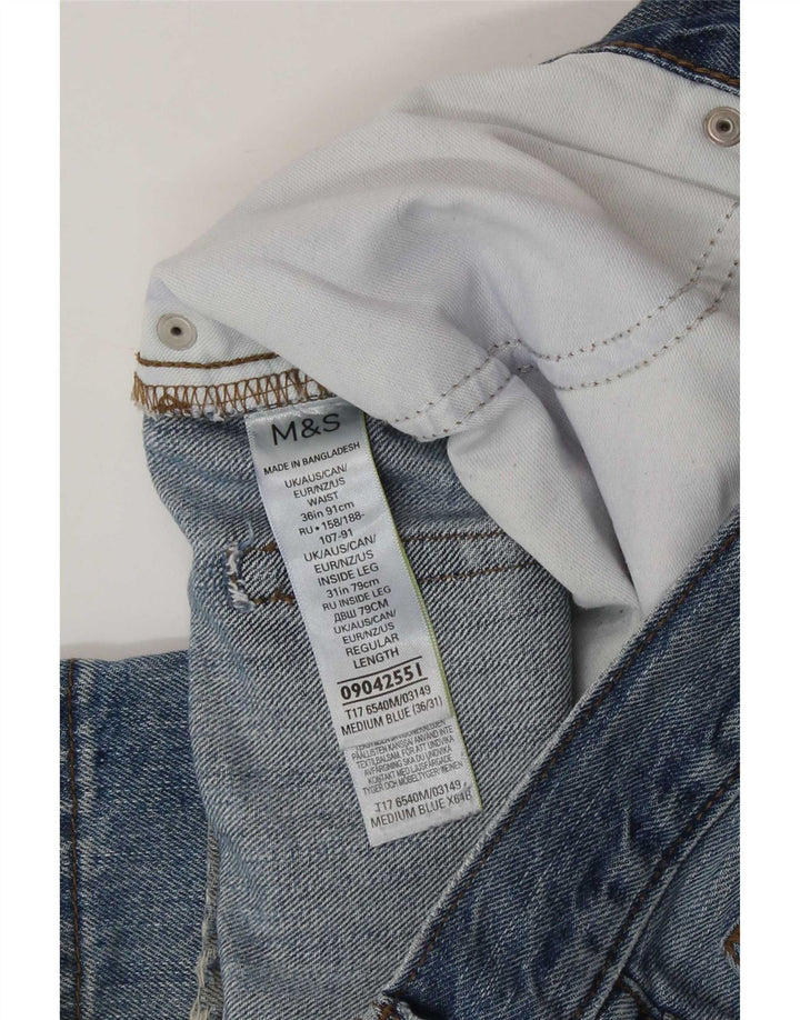 Мужские потертые обычные прямые джинсы Marks & Spencer W36 L31, синий хлопок