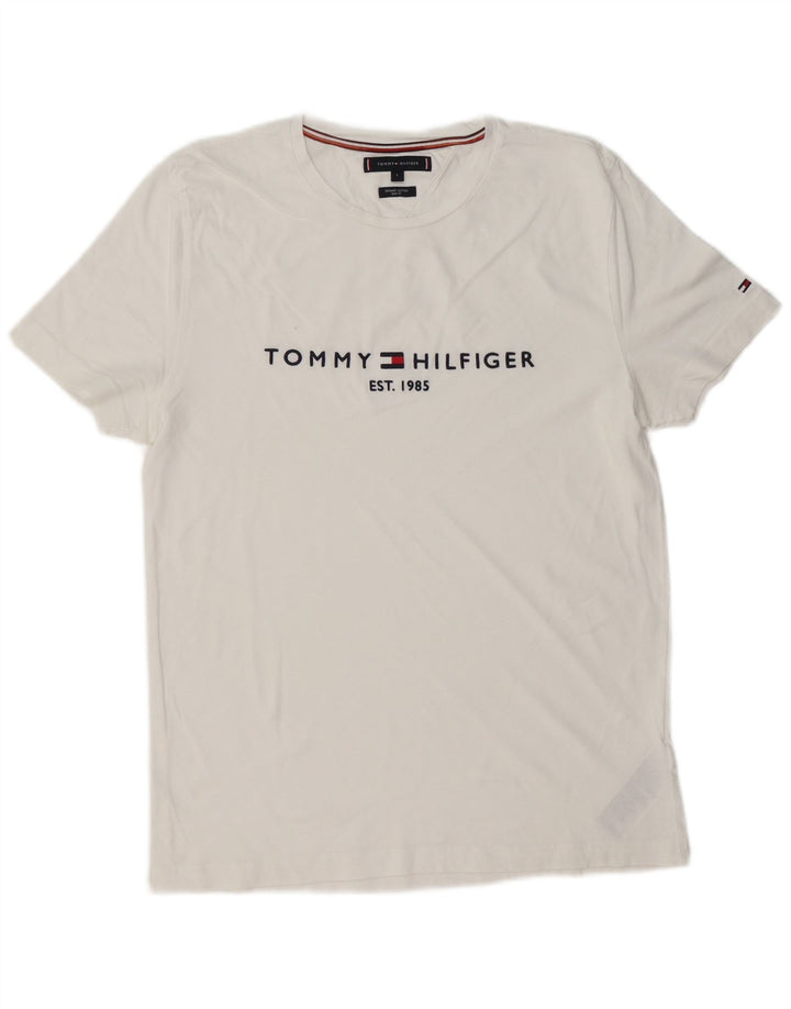 TOMMY HILFIGER Мужская приталенная футболка с рисунком, большой белый хлопковый топ